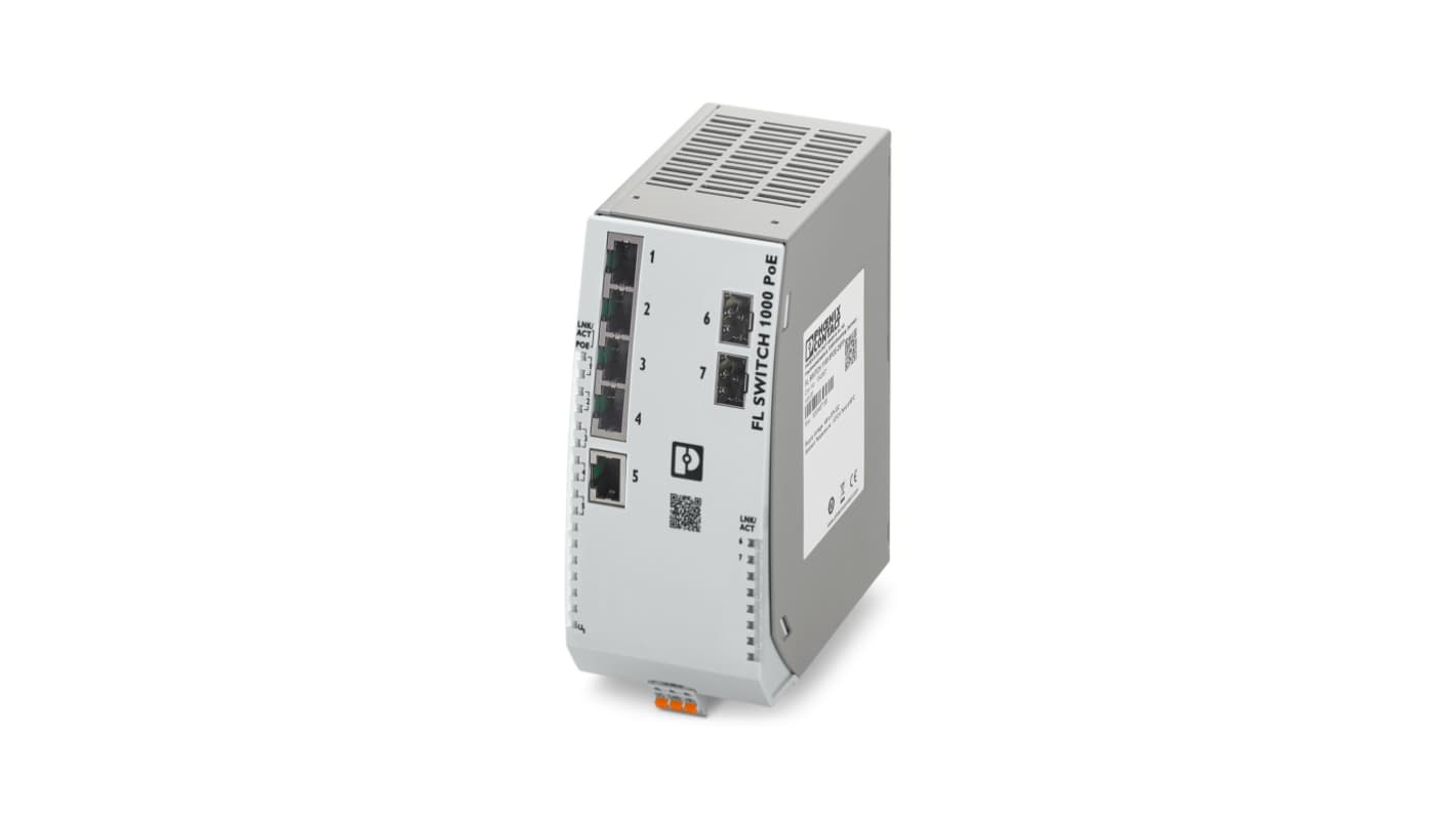 Phoenix Contact 5口非管理型网络交换机, PoE, FL 开关 1100-5POE-2SFP