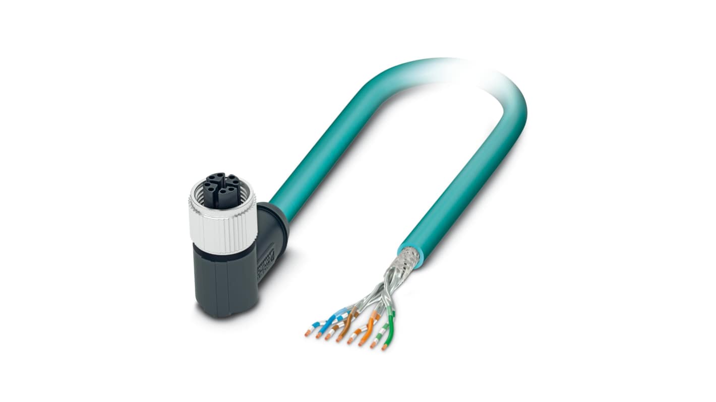 Phoenix Contact, 5m Cat6a, Light Blue M12 to Female Free Ends, Shielded Shielded, Terminated Polyurethane Sheath