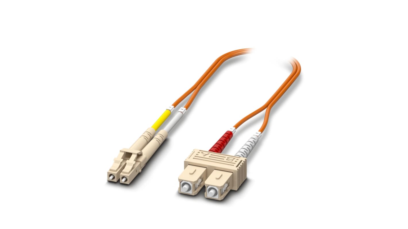 Phoenix Contact LC to SC Duplex Multi Mode OS2 Fibre Optic Cable, 62.5/125μm, Orange, 3m