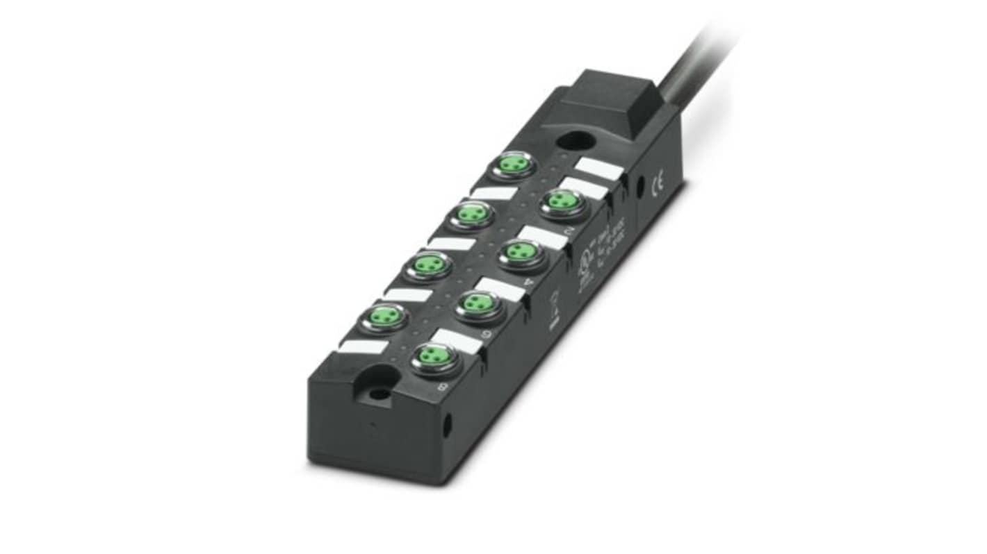 Phoenix Contact M8分线盒, 8端口, 3线路, 24V 直流, 15m线长, SACB系列