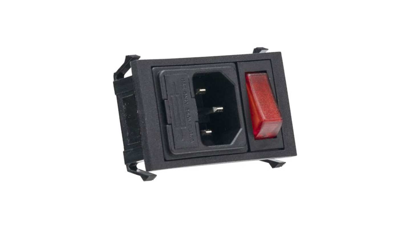 Bulgin C14 Snap-In IEC Connector Male, 10A, 250 V, Fuse Size 5 x 20mm