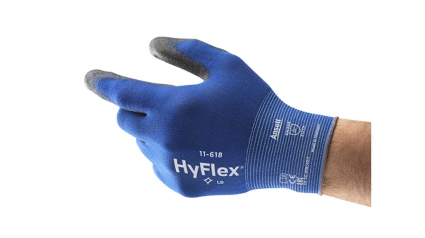 Ansell HyFlex 11-618 Blue Nylon General Purpose Work Gloves, Size 10, Polyurethane Coating