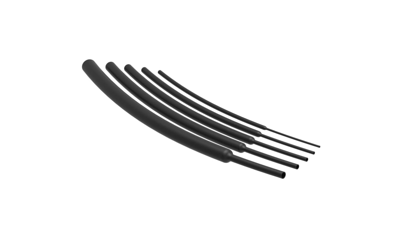 TE Connectivity Heat Shrink Tubing, Black 4.8mm Sleeve Dia. x 1.2m Length 8.40 Ratio, RNF-100 Series