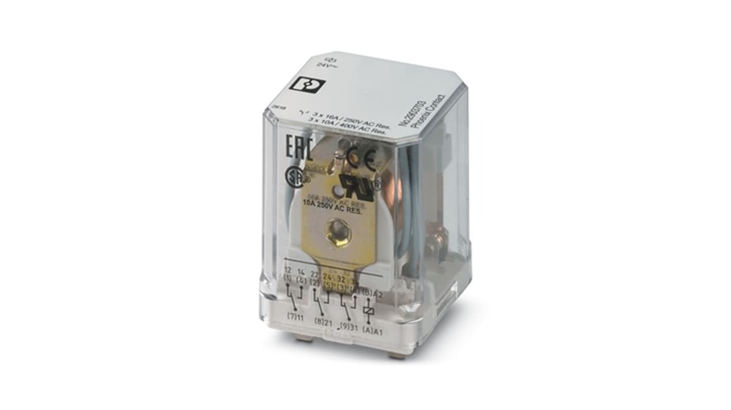 Phoenix Contact NS 35 Relay, 24V ac Coil, 10mA Switching Current, 3PDT