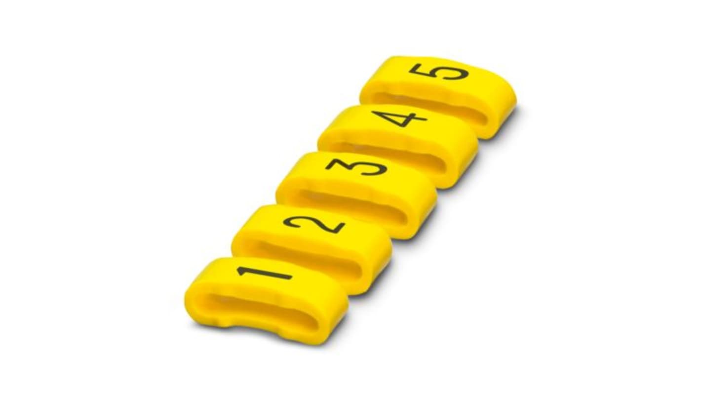Phoenix Contact SD-WMTBS Slide On Cable Marker, Yellow, Pre-printed "Numbers", 10 → 136mm Cable, for Conductor