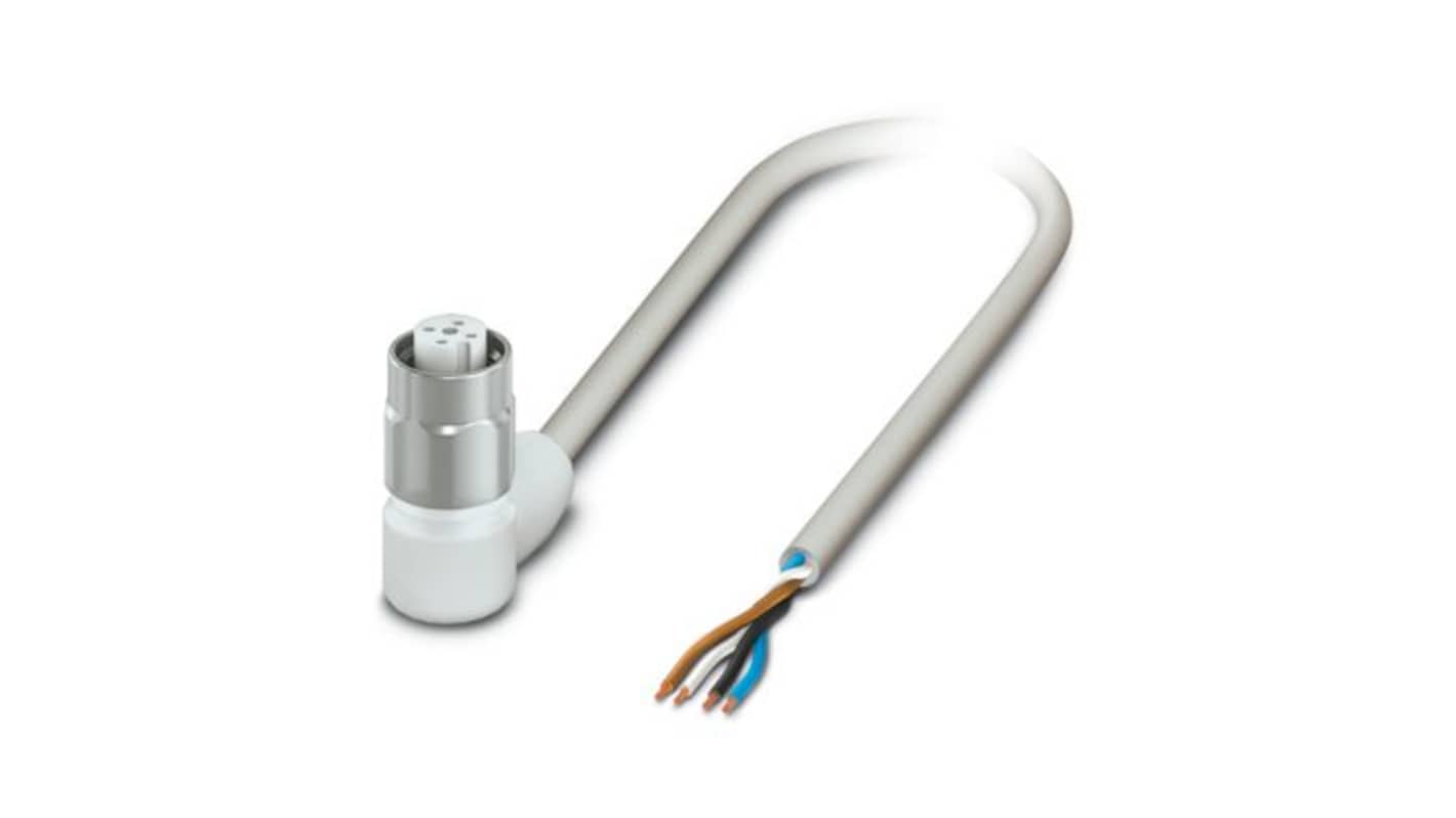 Phoenix Contact Free Ends to Right Angle Female 4 way M12 Actuator/Sensor Cable, 1m