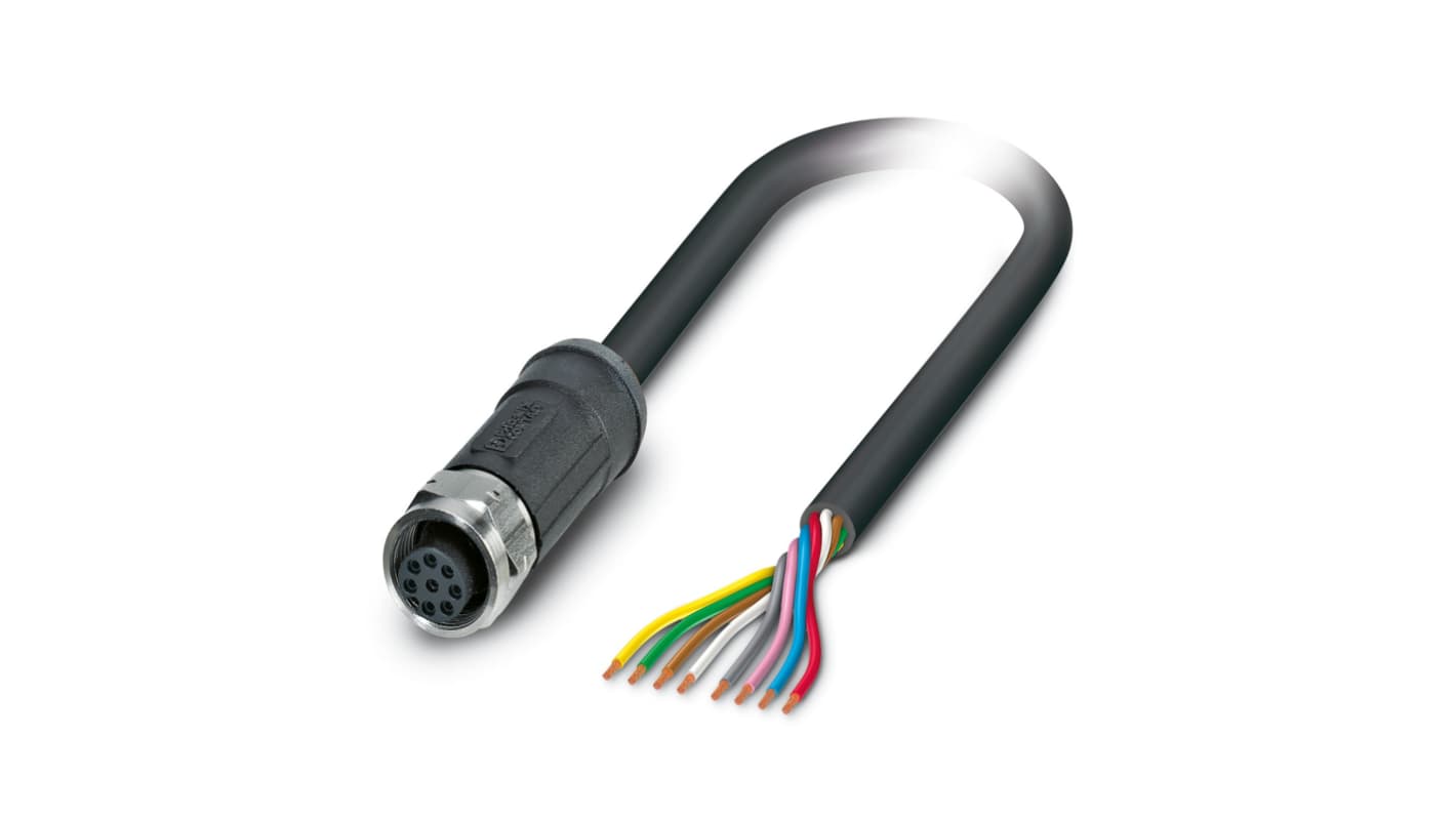 Phoenix Contact Free Ends to Straight Female 8 way M12 Sensor Actuator Cable, 20m