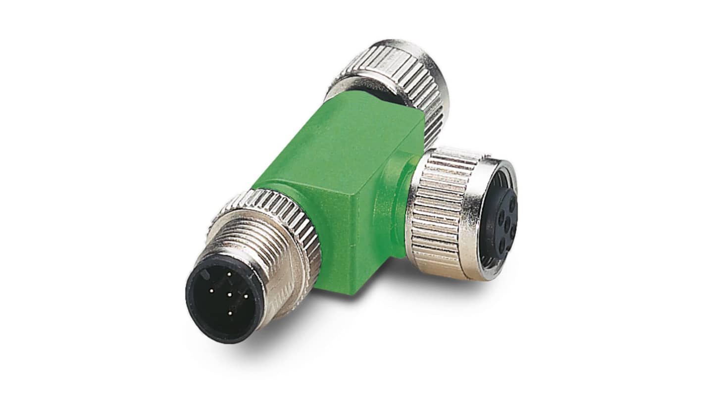 Phoenix Contact Tee 5 Pole M12 Plug to 5 Pole M12 Socket Adapter