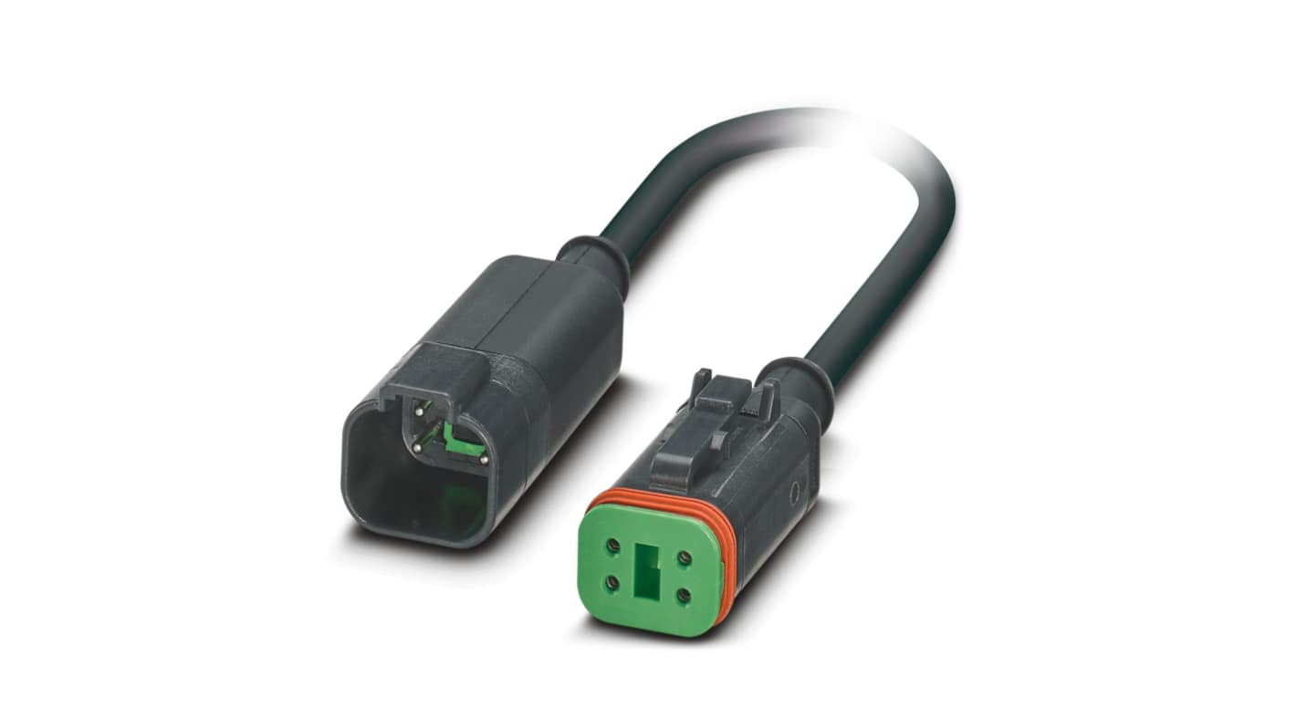 Phoenix Contact Straight Male 4 way Deutsch to Straight Female 4 way Deutsch Sensor Actuator Cable, 300mm