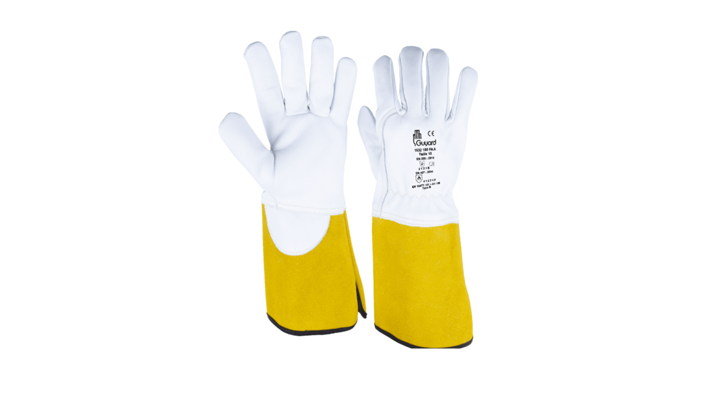 GUYARD 1532 150 White, Yellow Leather Abrasion Resistant, Puncture Resistant, Tear Resistant Glove, Size 11