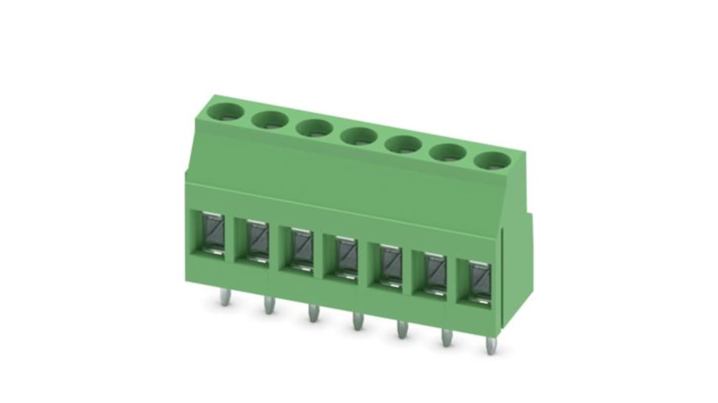 Phoenix Contact MKDS Series PCB Terminal Block, 7-Contact, 5mm Pitch, Wave Soldering, 1-Row, Screw Termination