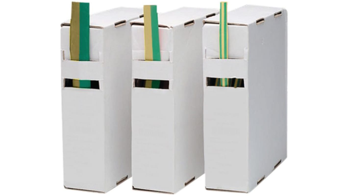 RND Heat Shrink Tube, Green/Yellow 6 → 3mm Sleeve Dia. x 15m Length 2:1 Ratio, RND 465 Series