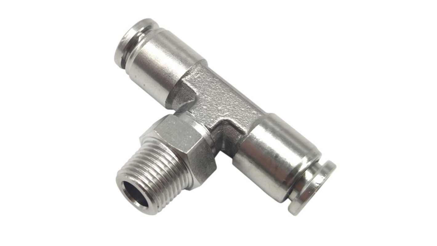 RND RND 425 Series T Fitting, R 1/4 Male to Push In 8 mm, Threaded-to-Tube Connection Style, RND 425-00258
