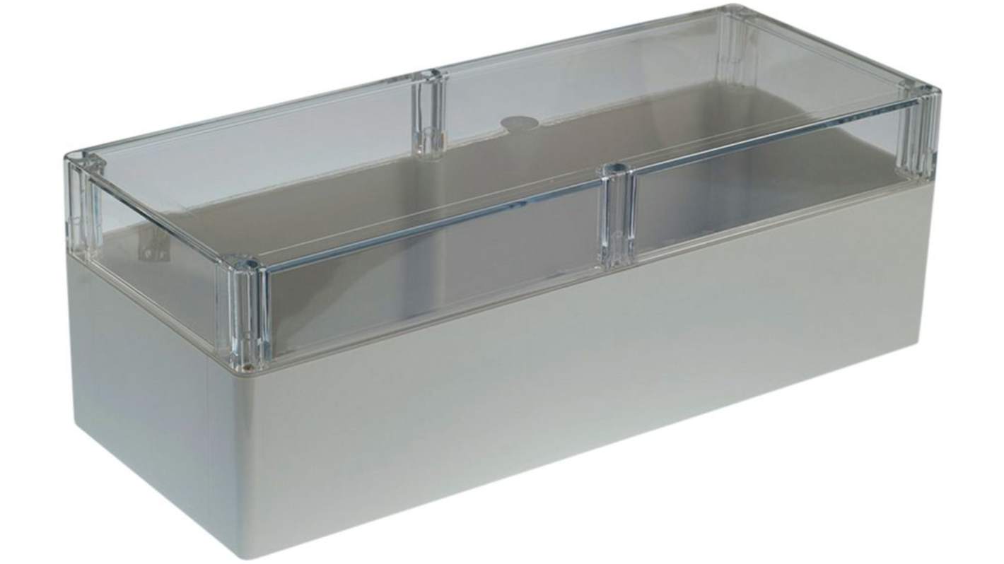 RND RND 455 Series Light Grey Polycarbonate General Purpose Enclosure, IP65, Transparent Lid, 353x140x121.5mm