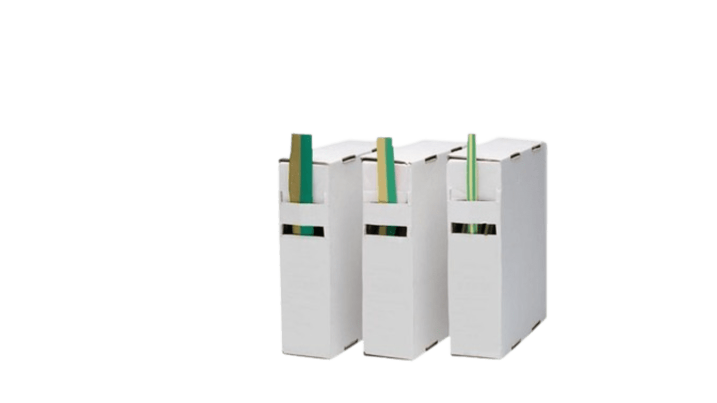 RND Heat Shrink Tube, Green/Yellow 3.2 → 1.6mm Sleeve Dia. x 15m Length 2:1 Ratio, RND 465 Series