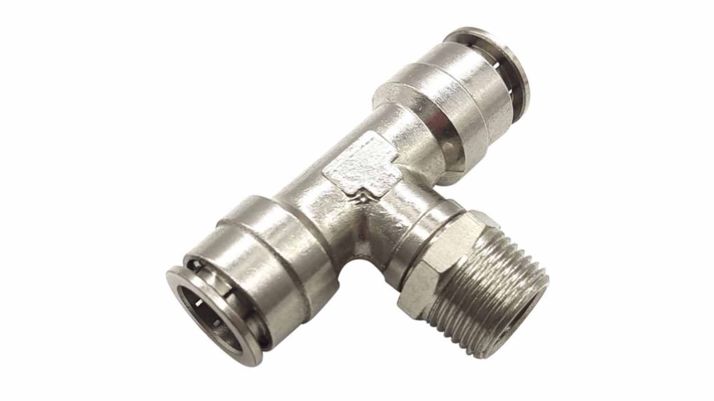 RND RND 425 Series T Fitting, R 1/4 Male to Push In 12 mm, Threaded-to-Tube Connection Style, RND 425-00213
