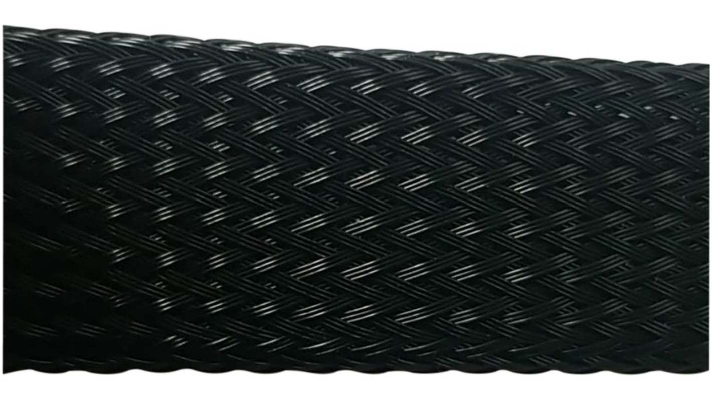 RND Expandable Braided PET Black Cable Sleeve, 35 to 18mm Diameter, 200m Length, RND 465 Series