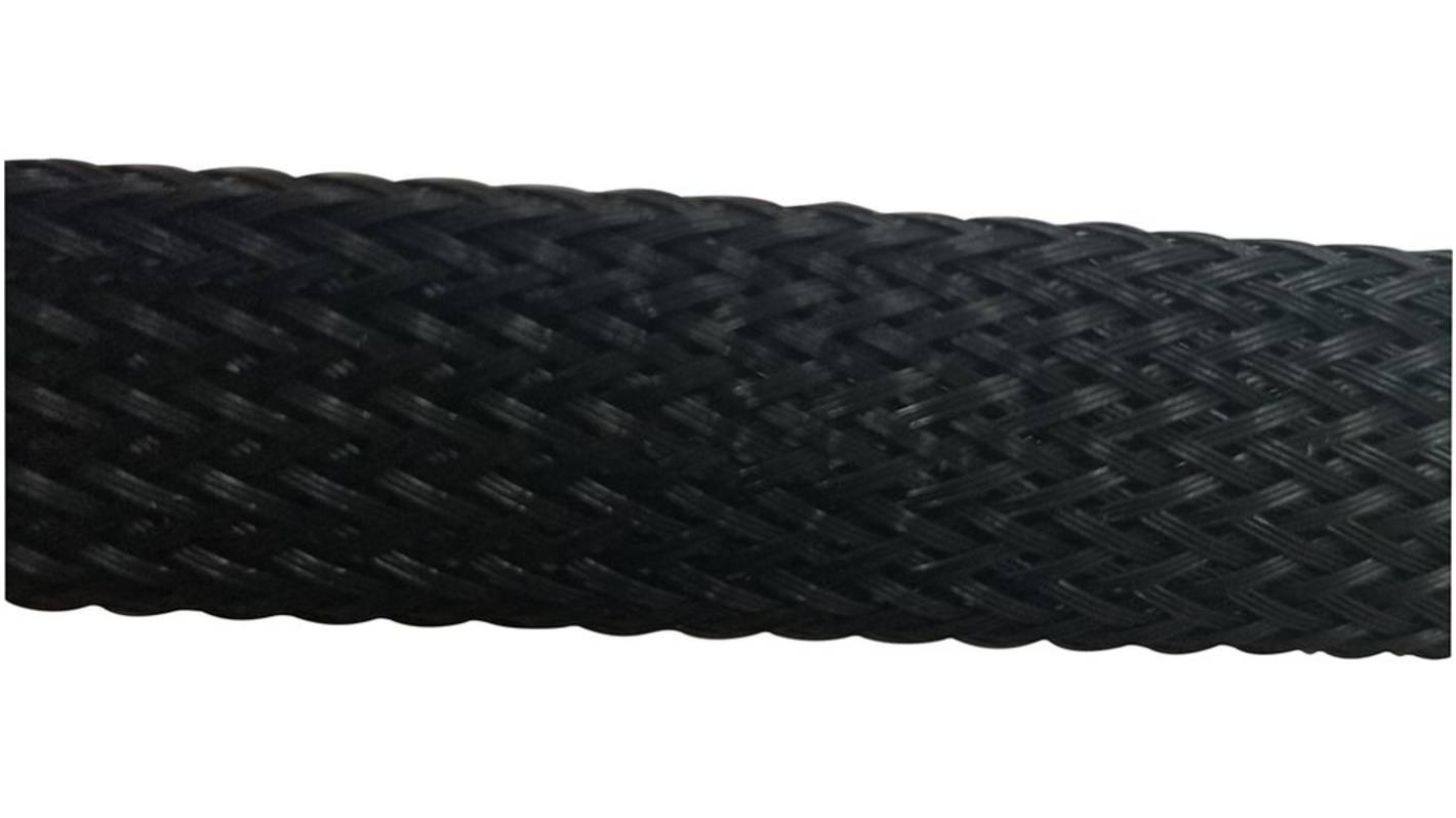 RND Expandable Braided PET Black Cable Sleeve, 8 → 16mm Diameter, 200m Length, RND 465 Series
