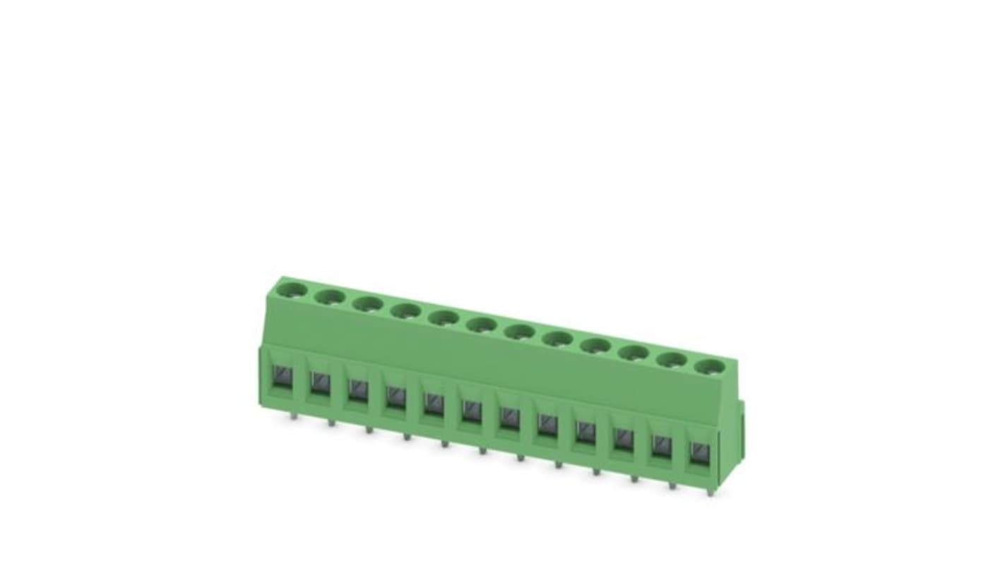 Phoenix Contact MKDSN 2 Series PCB Terminal Block, 12-Contact, 5.08mm Pitch, Wave Soldering, 1-Row, Screw Termination