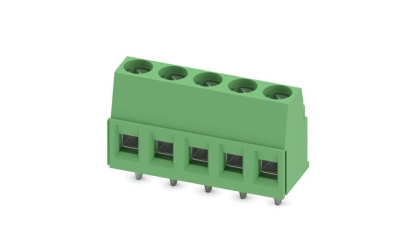 Phoenix Contact MKDSP 1 Series PCB Terminal Block, 5-Contact, 5mm Pitch, Wave Soldering, 1-Row, Screw Termination