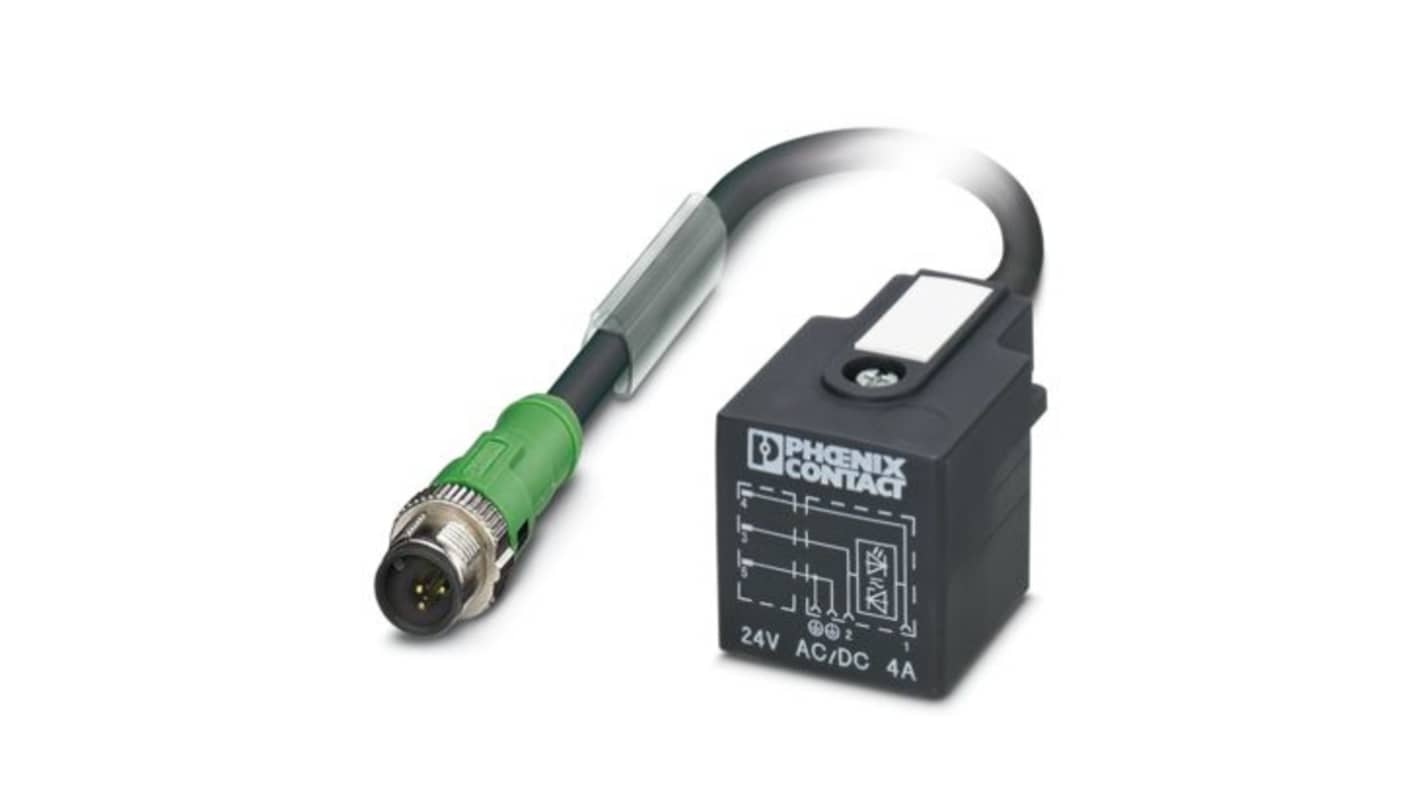 Phoenix Contact Straight Male 3 way M12 to Straight 3 way Valve Connector Sensor Actuator Cable, 3m