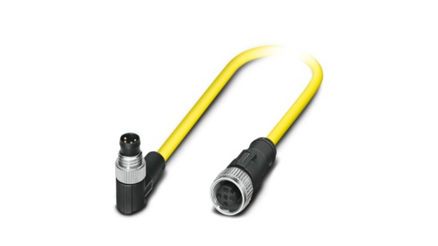 Phoenix Contact Right Angle Male 4 way M8 to Straight Female 4 way M12 Actuator/Sensor Cable, 500mm