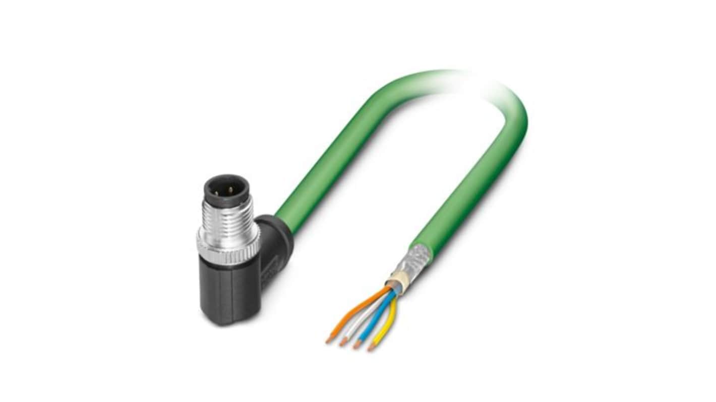 Phoenix Contact1416744, 10m Cat5, Green M12 to Male Free Ends, Shielded Shielded, Unterminated Polyurethane Sheath