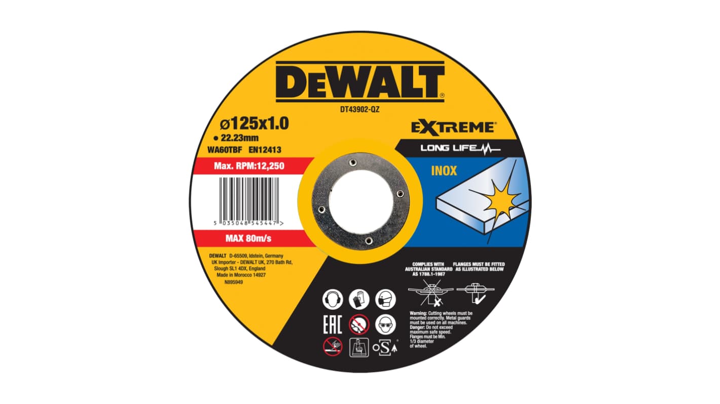 DeWALT DT43 Aluminium Oxide Cutting Disc, 125mm x 1mm Thick, 1 in pack