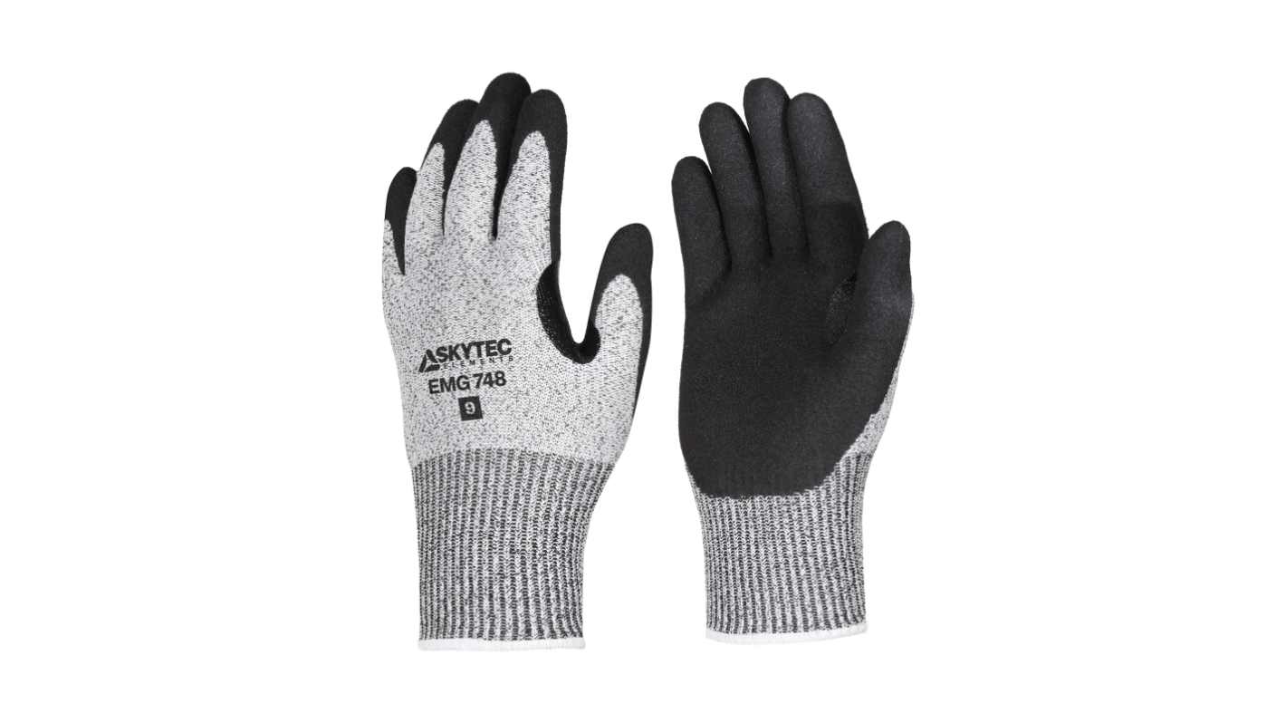 Skytec EMG748 Black, Grey Glass Fibre, HPPE, Nylon Cut Resistant Cut Resistant Gloves, Size M, Nitrile Coating
