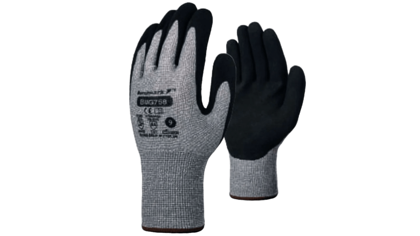 Skytec BMG758 Black, Grey Nylon Cut Resistant, General Purpose Work Gloves, Size S, Nitrile Coating