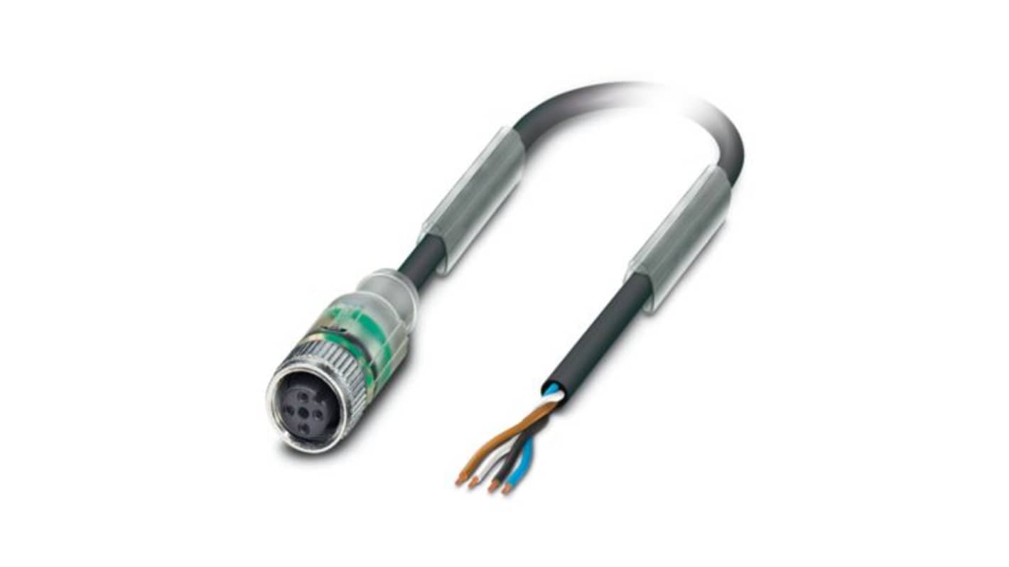 Phoenix Contact Free Ends to Straight Female 4 way M12 Actuator/Sensor Cable, 3m