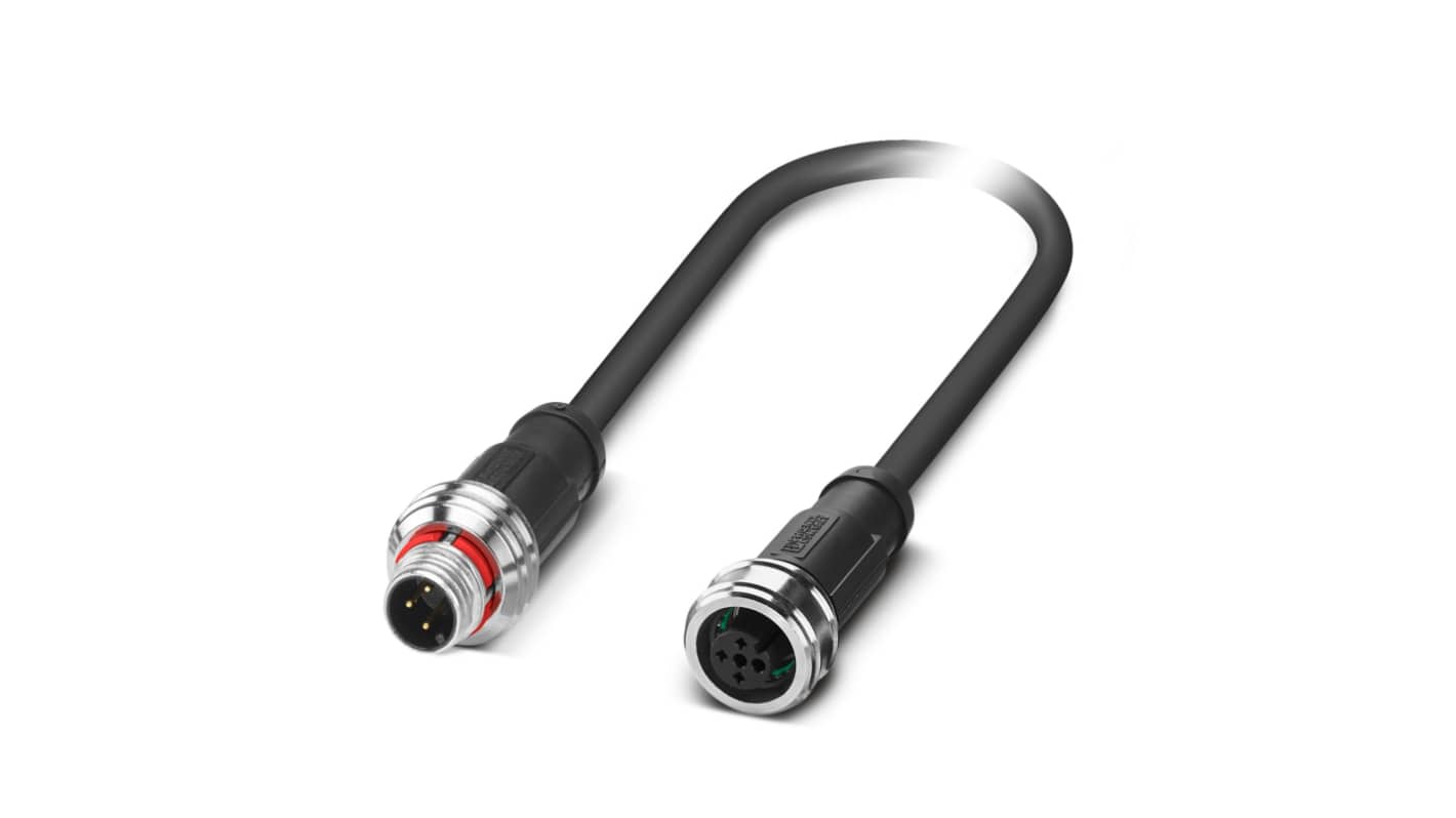 Phoenix Contact Straight Male 3 way M12 to Straight Female 3 way M12 Sensor Actuator Cable, 3m