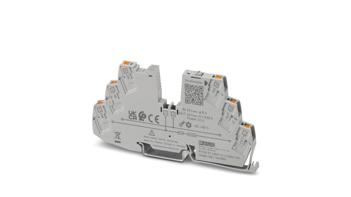 Phoenix Contact 0.1 → 0.63A电子断路器, 1通道, 12V, DIN导轨, PTCB E1系列