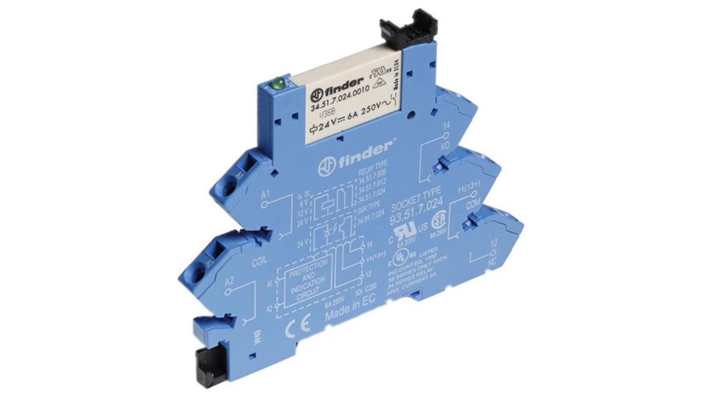 Finder 38 Series Interface Relay, DIN Rail Mount, 240V Coil, SPDT, 1-Pole, 6A Load