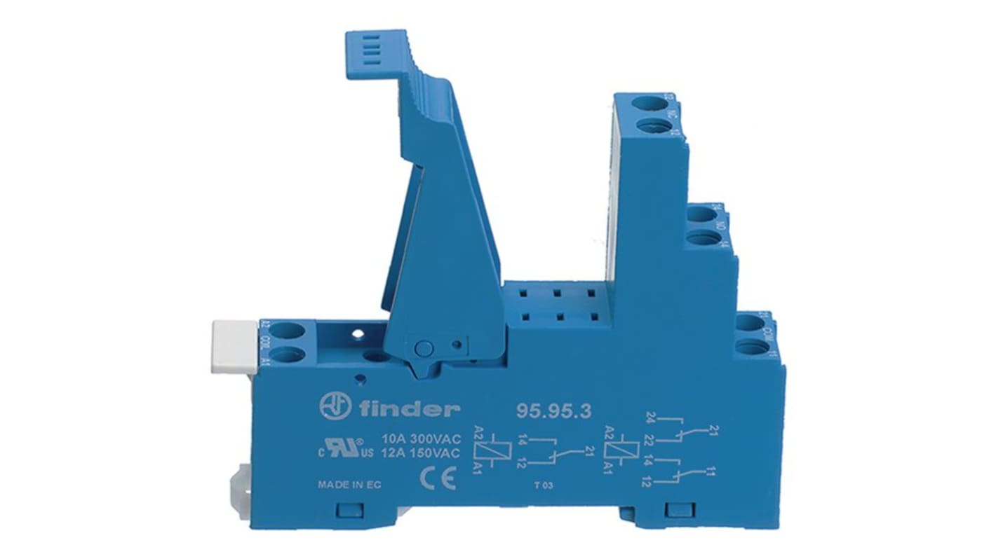 Finder 95 250V DIN Rail Relay Socket, for use with 40 Series Relays