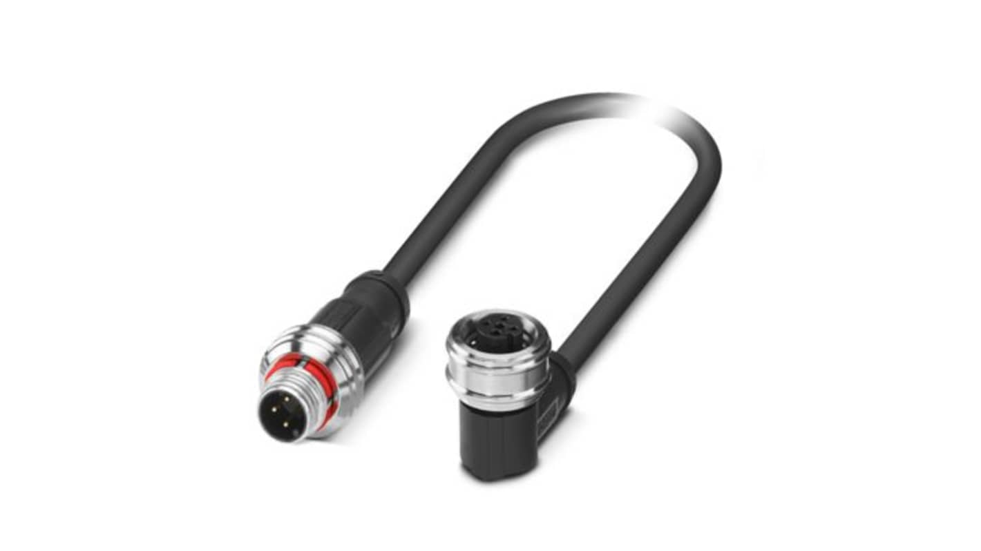 Phoenix Contact Straight Male 3 way M12 to Right Angle Female 3 way M12 Sensor Actuator Cable, 600mm