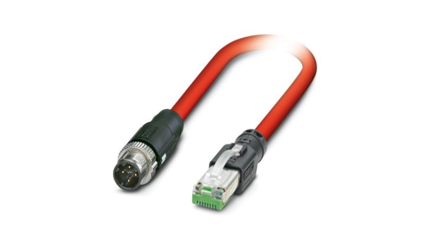 Phoenix ContactNBC, 5m Cat5, Red M12 to Male RJ45 Male Shielded, Terminated PVC Sheath