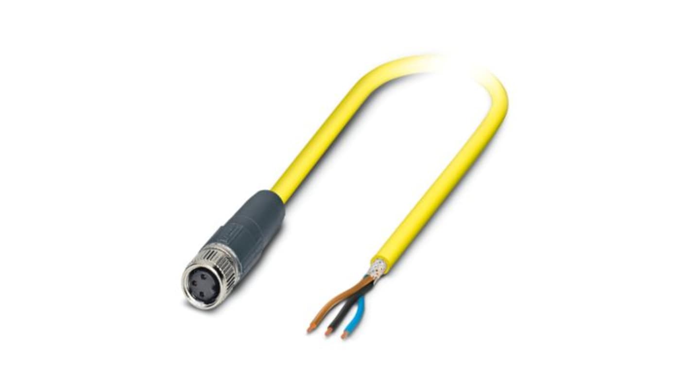 Phoenix Contact Straight Free Ends to Straight Female 3 way M8 Sensor Actuator Cable, 10m