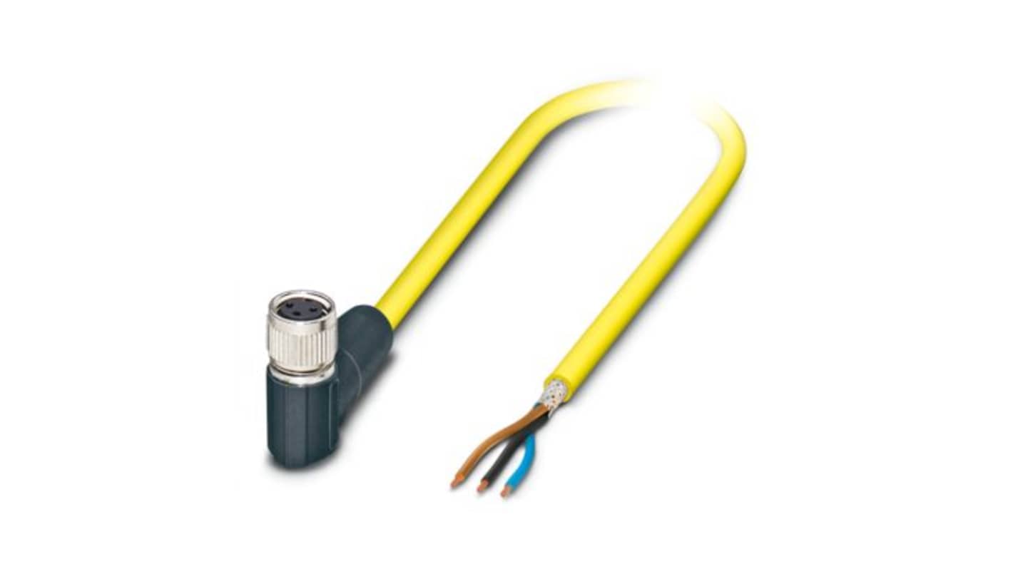 Phoenix Contact Straight Free Ends to Right Angle Female 3 way M8 Sensor Actuator Cable, 2m