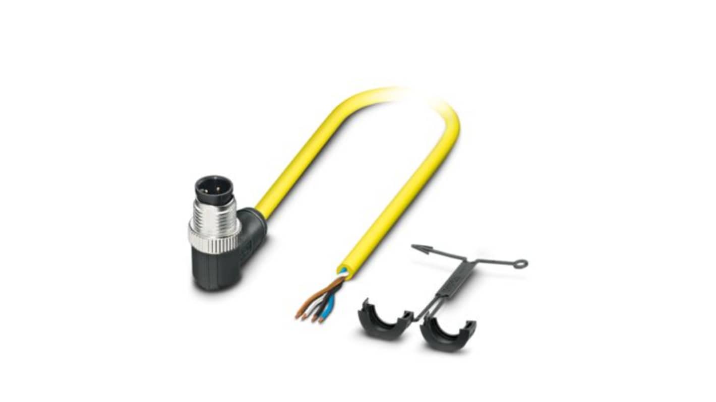 Phoenix Contact Right Angle Male 4 way M12 to Straight Free Ends Actuator/Sensor Cable, 5m