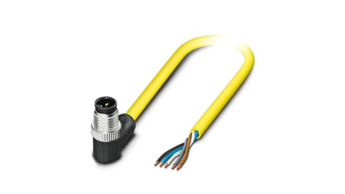 Phoenix Contact Right Angle Male 5 way M12 to Straight Free Ends Actuator/Sensor Cable, 10m