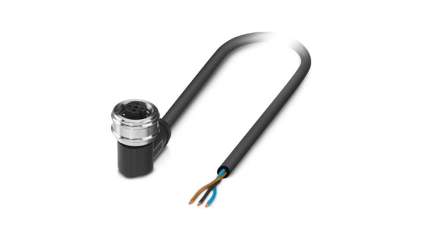 Phoenix Contact Free Ends to Right Angle Female 3 way M12 Sensor Actuator Cable, 1.5m