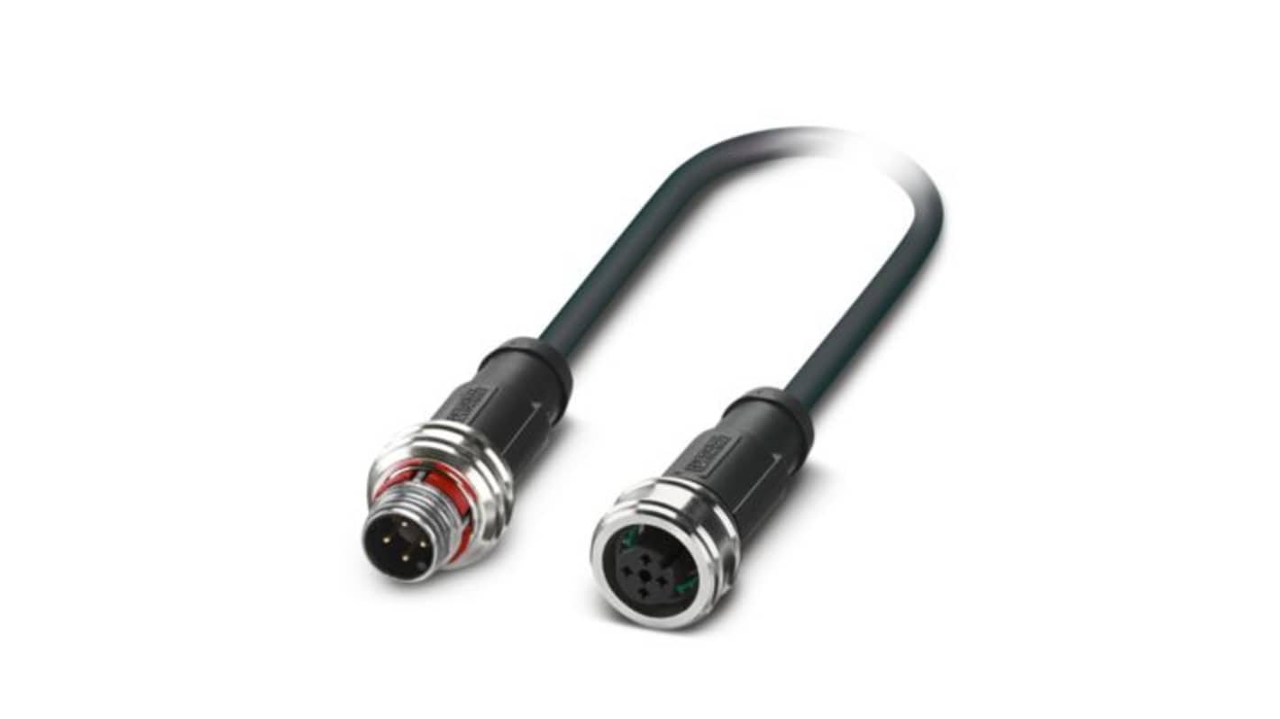 Phoenix Contact Straight Male 4 way M12 to Straight Female 4 way M12 Sensor Actuator Cable, 1.5m
