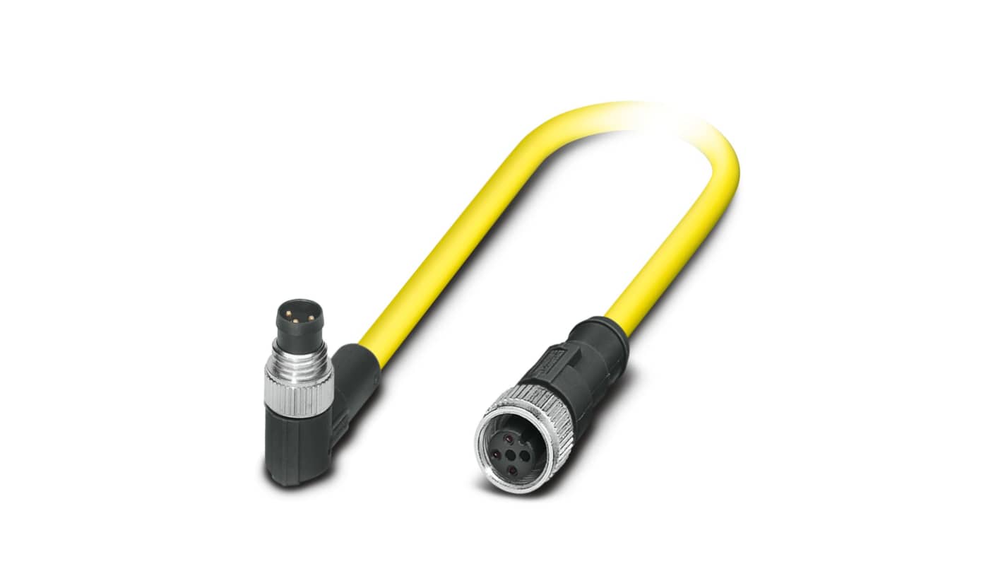 Phoenix Contact Right Angle Male 3 way M8 to Straight Female 3 way M12 Sensor Actuator Cable, 1.5m