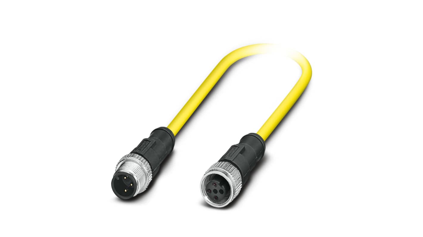 Phoenix Contact Straight Male 3 way M12 to Right Angle Female 3 way M12 Sensor Actuator Cable, 1.5m