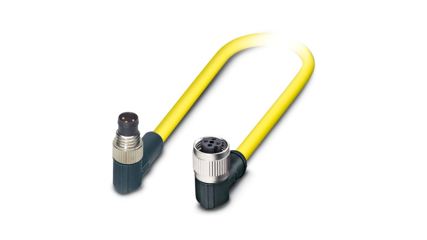 Phoenix Contact Right Angle Male 3 way M8 to Right Angle Female 3 way M12 Sensor Actuator Cable, 1.5m