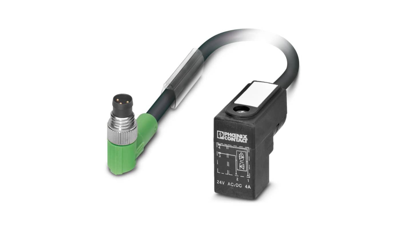 Phoenix Contact Right Angle Male M8 to Valve Connector Sensor Actuator Cable, 160mm