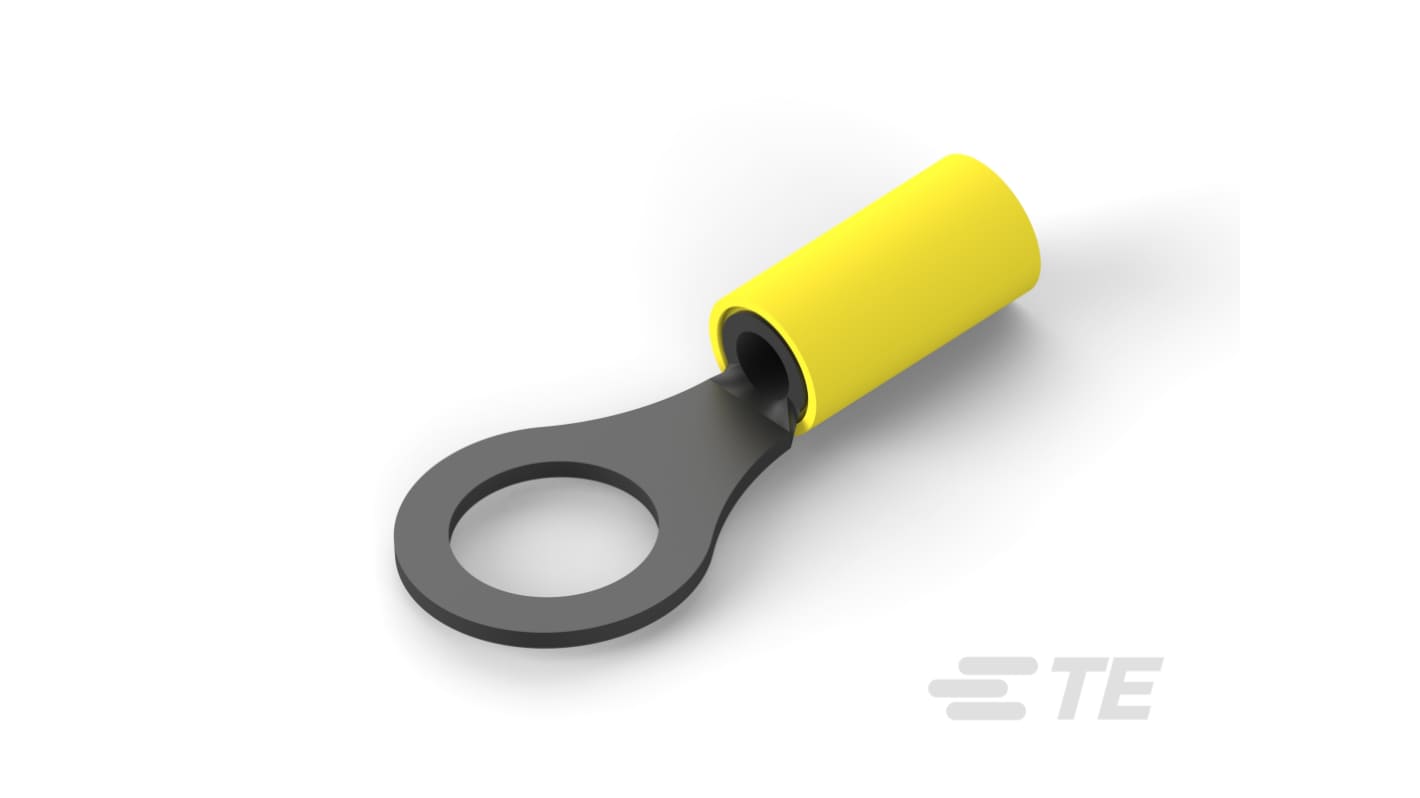 TE Connectivity, PIDG Insulated Ring Terminal, M10 (3/8) Stud Size, Yellow