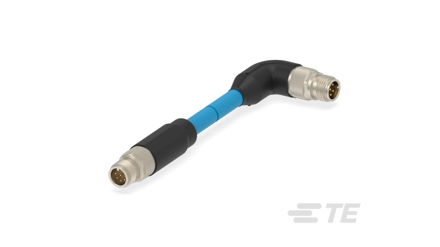 TE Connectivity Straight Male M12 to Right Angle Male M8 Cable assembly, 9m
