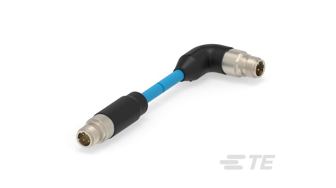 TE Connectivity Right Angle Male 4 way M12 to Straight Male 4 way M12 Sensor Actuator Cable, 17m